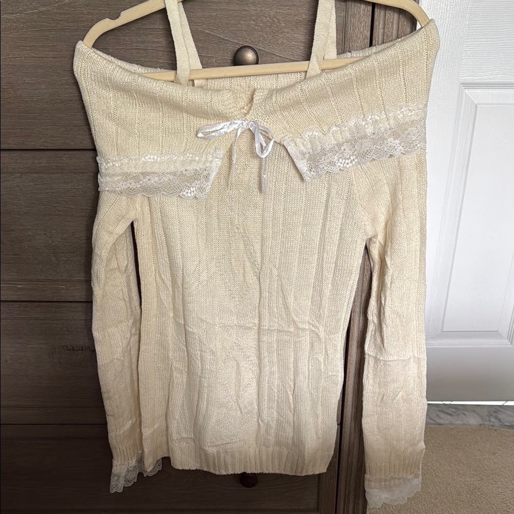 Elegant Cream Off-Shoulder Sweater
